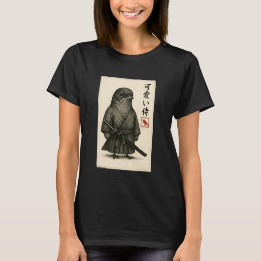 American Robin Samurai Ink Art Sumi-e Style Novelt T-shirt (Voorkant)