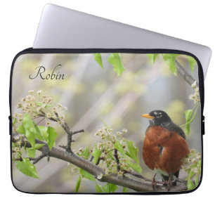 American Robin Spring Blossom *personalize* Laptop Sleeve