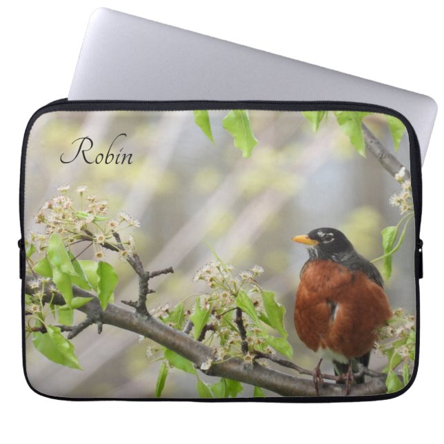 American Robin Spring Blossom *personalize* Laptop Sleeve (Voorkant)