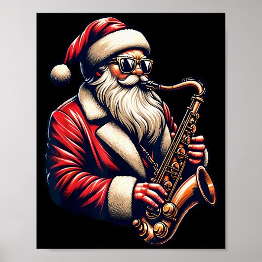 American Santa Playing Saxophone Xmas Jazz Christm Poster (Voorkant)
