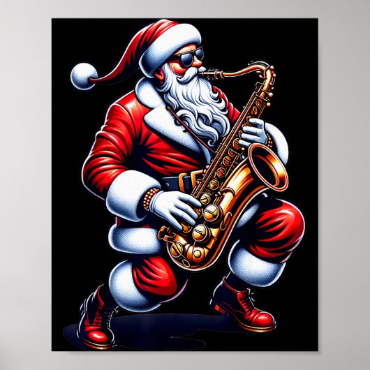 American Santa Playing Saxophone Xmas Jazz Christm Poster (Voorkant)