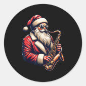 American Santa Playing Saxophone Xmas Jazz Christm Ronde Sticker (Voorkant)