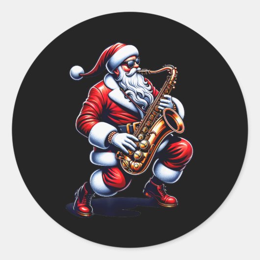 American Santa Playing Saxophone Xmas Jazz Christm Ronde Sticker (Voorkant)