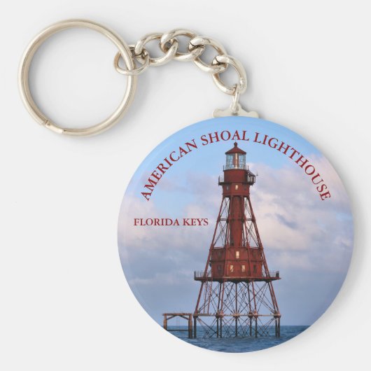 American Shoal Lighthouse, Florida Round Key Ring Sleutelhanger (Voorkant)