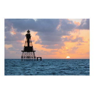 American Shoal Lighthouse, Florida Satin Foto Afdruk