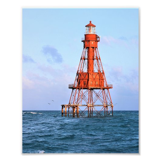 American Shoal Lighthouse, Florida Satin Foto Foto Afdruk (Voorkant)