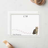 American Short Hair Brown Tabby Cat Monogram Name Notitiekaartje (Voorkant / Achterkant in situ)