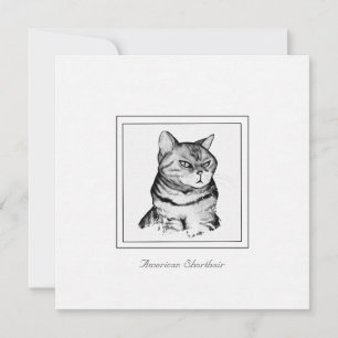American Shorthair Black en White Cat Card Notitiekaartje