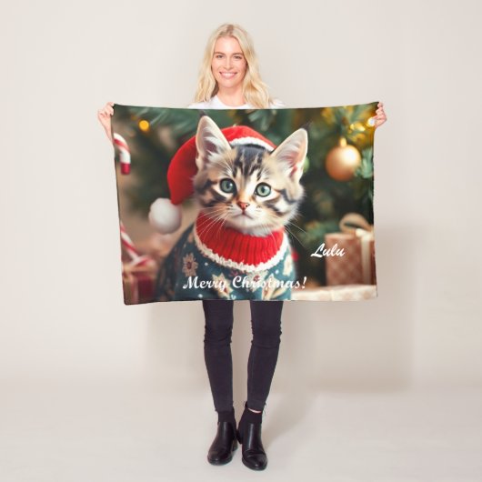 American Shorthair Cat Christmas Personalized   Fleece Deken (In situ)