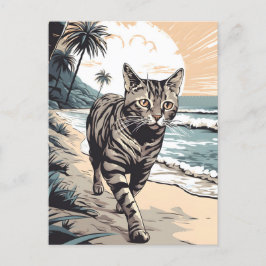 American-Shorthair-Cat op een tropisch strand Briefkaart