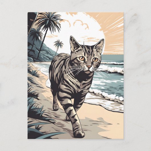 American-Shorthair-Cat op een tropisch strand Briefkaart (Voorkant)