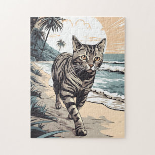 American-Shorthair-Cat op een tropisch strand Legpuzzel