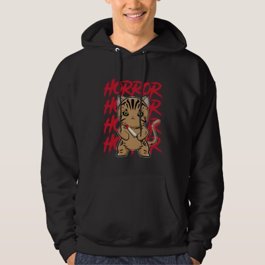 American Shorthair Cat With Knife Halloween Hoodie (Voorkant)