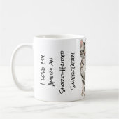 American Shorthair Silver Tabby Cat Koffiemok (Links)