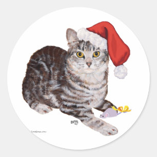 American Shorthair Tabby Cat - Kerstmis Ronde Sticker