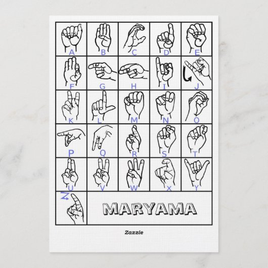 American Sign Language Alphabet Board, ASL Card Kaart (Achterkant)