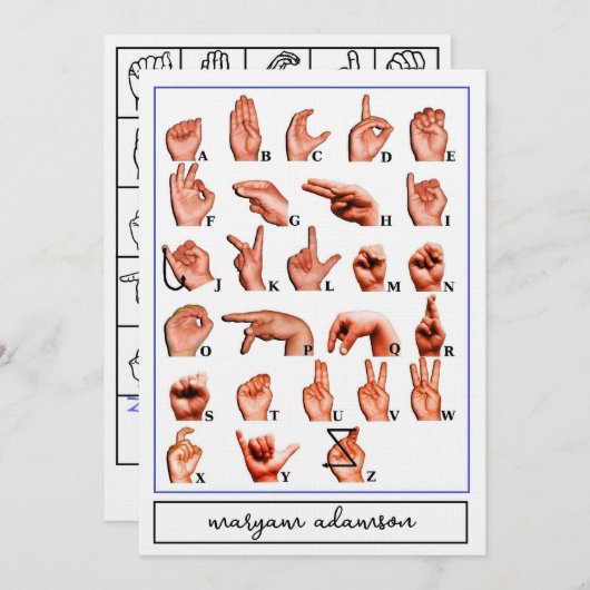 American Sign Language Alphabet Board, ASL Card Kaart (Voorkant / Achterkant)