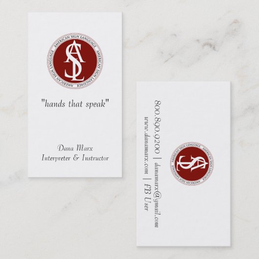 American Sign Language Interpreter Monogram Visitekaartje (Voorkant / Achterkant)