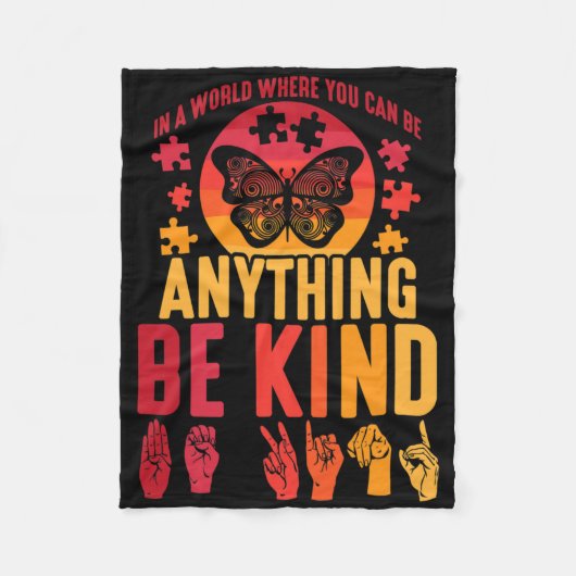 American Sign Language Puzzle Deaf Butterfly Fleece Deken (Voorkant)