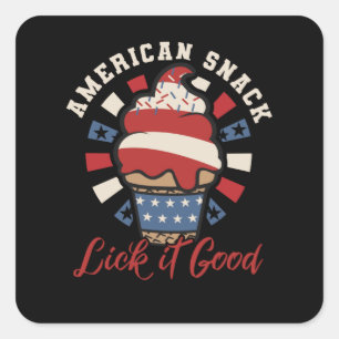 American Snack Ice Cream - Funny 4th of Juli - Ver Vierkante Sticker