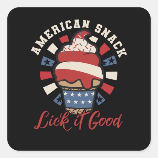 American Snack Ice Cream - Grappig 4 juli - USA Vierkante Sticker (Voorkant)