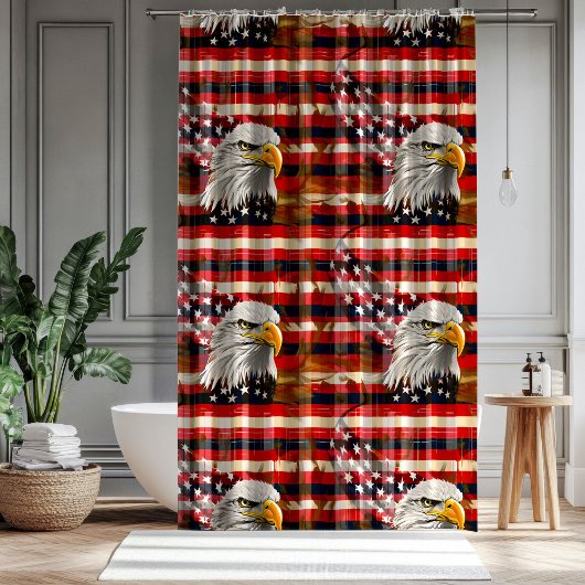 American Spirit Curtain Eagle & Flag Décor Gift Douchegordijn