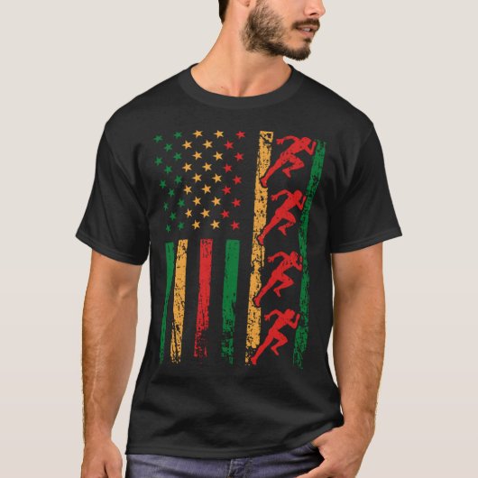 American Sports Flag Black History Month Track And T-shirt (Voorkant)