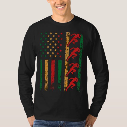 American Sports Flag Black History Month Track And T-shirt (Voorkant)