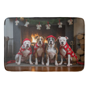 American Staffordshire bij de open haard Kerstmis Badmat