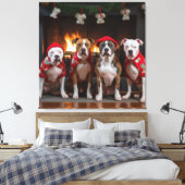 American Staffordshire bij de open haard Kerstmis Canvas Afdruk (Insitu (Slaapkamer))