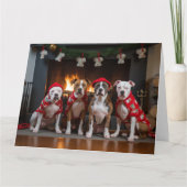 American Staffordshire bij de open haard Kerstmis Kaart (Voorkant)