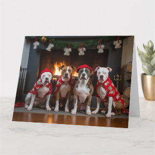 American Staffordshire bij de open haard Kerstmis Kaart