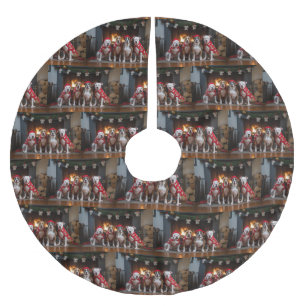 American Staffordshire bij de open haard Kerstmis Kerstboom Rok