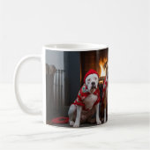 American Staffordshire bij de open haard Kerstmis Koffiemok (Links)