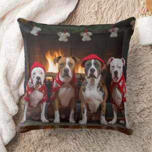 American Staffordshire bij de open haard Kerstmis Kussen