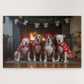 American Staffordshire bij de open haard Kerstmis Legpuzzel (Horizontaal)