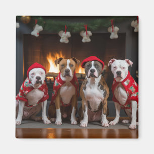 American Staffordshire bij de open haard Kerstmis Magneet