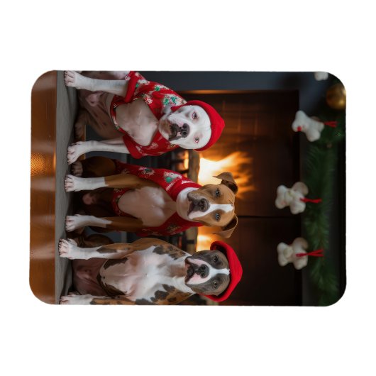 American Staffordshire bij de open haard Kerstmis Magneet (Horizontaal)