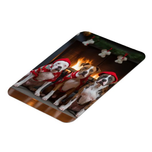 American Staffordshire bij de open haard Kerstmis Magneet (Linkerzijde)