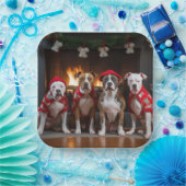 American Staffordshire bij de open haard Kerstmis Papieren Bordje (Feest)
