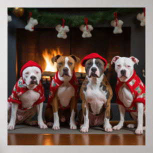 American Staffordshire bij de open haard Kerstmis Poster