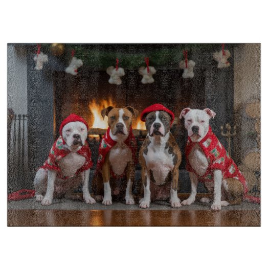 American Staffordshire bij de open haard Kerstmis Snijplank (Voorkant)