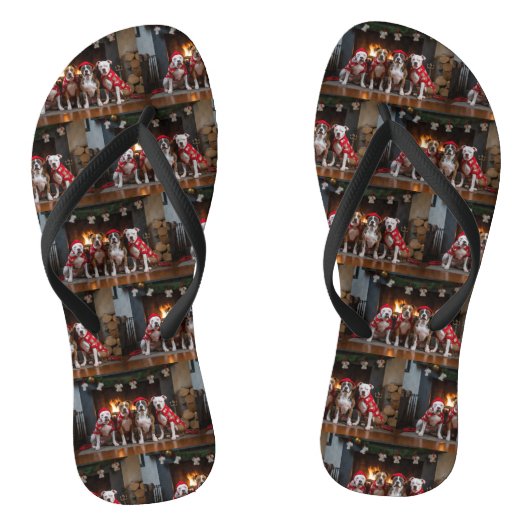 American Staffordshire bij de open haard Kerstmis Teenslippers (Voetbed)