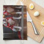 American Staffordshire bij de open haard Kerstmis Theedoek (Quarter Fold)