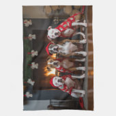 American Staffordshire bij de open haard Kerstmis Theedoek (Verticaal)