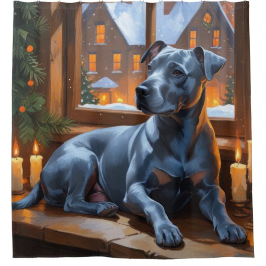 American Staffordshire Christmas Lights Holiday Douchegordijn (Voorkant)