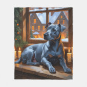American Staffordshire Christmas Lights Holiday Fleece Deken (Voorkant)