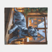 American Staffordshire Christmas Lights Holiday Fleece Deken (Voorkant (Horizontaal))