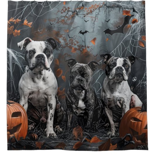 American Staffordshire Halloween Night Doggy Douchegordijn (Voorkant)