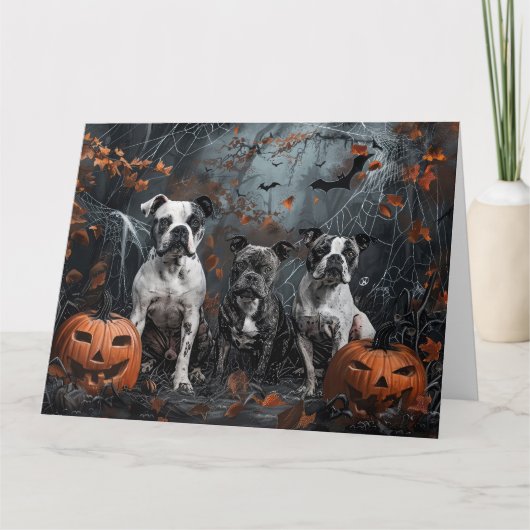 American Staffordshire Halloween Night Doggy Kaart (Voorkant)
